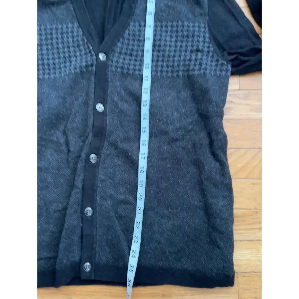 Banana Republic Mens L Cardigan Sweater Black Gray Houndstooth Button Front